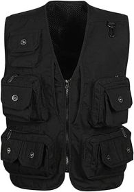 Men's Casual Multi Pocket Cargo Vest Outdoor Work Photography Fishing Vest Jacket (size: BLACK-XL)