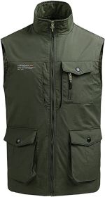 Men's Multi-pocket Casual Quick Dry Vest Photography Fishing Outdoor Vest (size: ARMY GREEN-M)