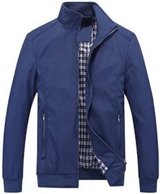 Men's Lightweight Casual Jackets Full-Zip Windbreakers Fashion Jackets Outerwear (Color: BLUE-L)