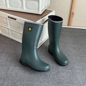 Men's Rain Boots Wear-resistant Waterproof Non-slip Knee High Rain Shoes For Outdoor Working Fishing (Color: Army Green, size: 9.5)