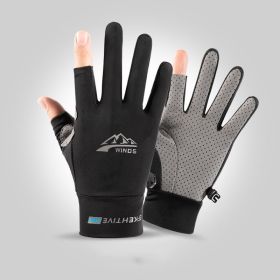 Summer Gloves For Men Cycling Anti UV Women Spring Ice Silk Two Finger Touchscreen Camping Driving Sports Riding Fishing Gloves (Gloves Size: XL, Color: two finger black)