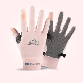 Summer Gloves For Men Cycling Anti UV Women Spring Ice Silk Two Finger Touchscreen Camping Driving Sports Riding Fishing Gloves (Gloves Size: M, Color: two finger pink)