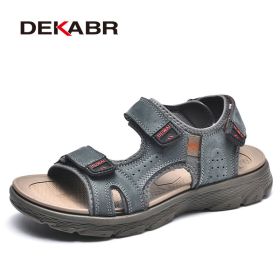 DEKABR Summer Men Casual Beach Outdoor Water Shoes Breathable Trekking Fashion Sandals Fishing Genuine Leather Leisure Shoes (Color: 01 Gray Blue, size: 7.5)