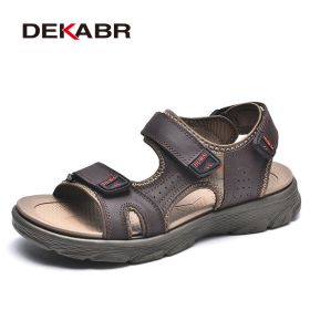 DEKABR Summer Men Casual Beach Outdoor Water Shoes Breathable Trekking Fashion Sandals Fishing Genuine Leather Leisure Shoes (Color: 01 Dark Brown, size: 8.5)