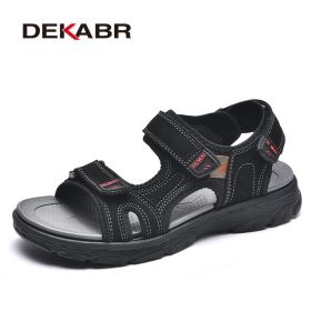 DEKABR Summer Men Casual Beach Outdoor Water Shoes Breathable Trekking Fashion Sandals Fishing Genuine Leather Leisure Shoes (Color: 01 Black, size: 8.5)