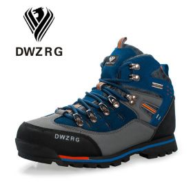 DWZRG Men Hiking Shoes Waterproof Leather Shoes Climbing & Fishing Shoes New Popular Outdoor Shoes Men High Top Winter Boots (Color: Gray Navy, size: 45)