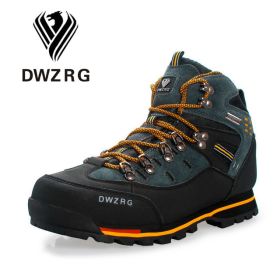 DWZRG Men Hiking Shoes Waterproof Leather Shoes Climbing & Fishing Shoes New Popular Outdoor Shoes Men High Top Winter Boots (Color: Black Yellow, size: 47)