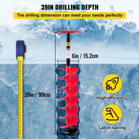 VEVOR Ice Drill Auger, Nylon Ice Auger, Ice Auger Bit, Auger Drill with Extension Rod,Auger Bit w/Drill Adapter,Top Plate & Blade Guard for Ice Fishin (Auger Diameter: 6 inch, Extension Rod Length: 11.8"/30 cm)