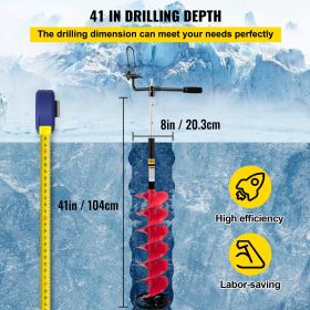 VEVOR Ice Drill Auger, Nylon Ice Auger, Ice Auger Bit, Auger Drill with Extension Rod,Auger Bit w/Drill Adapter,Top Plate & Blade Guard for Ice Fishin (Auger Diameter: 8 inch, Extension Rod Length: 41"/44.5"/48", 104 cm/113 cm/122 cm)